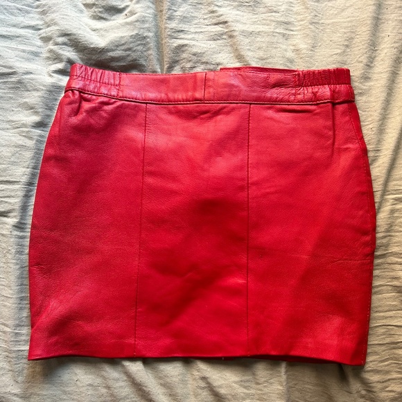 Authentic Red Leather Mini Skirt - Picture 1 of 5